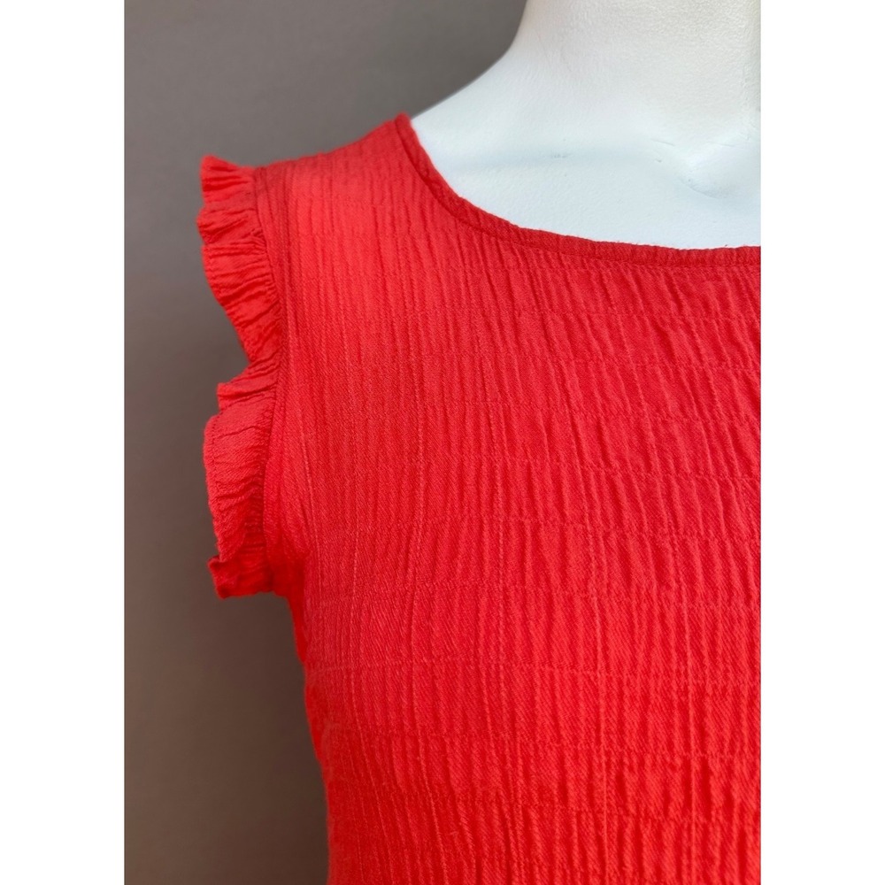 Sonoma Coral Orange Tiered Crinkle Dress S Boho Cottagecore Ruffle Pockets Coast - Picture 3 of 14
